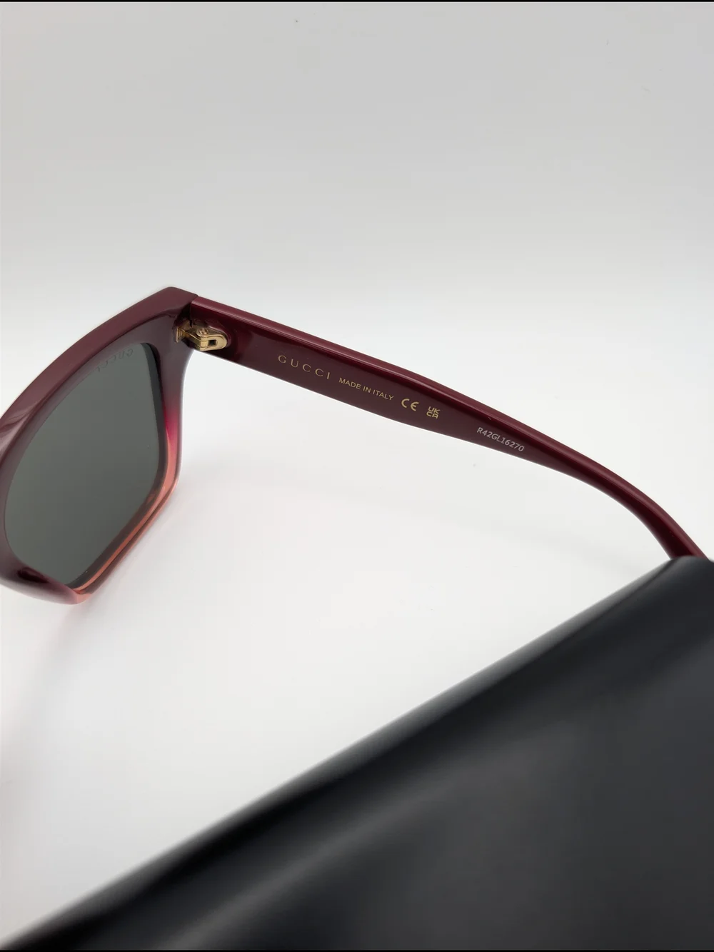 NWT Gucci GG2102S Burgundy Web Logo Sunglasses Square Frames Case Included